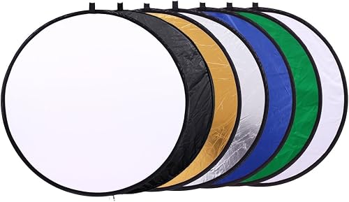 REFLEX CAMERA 7-in-1 Photography Reflector (Round)– Translucent/Silver/Gold/White/Black/Blue/Green – Light Diffuser & Chroma Key Background Kit with Carrying Case (80cm/31)