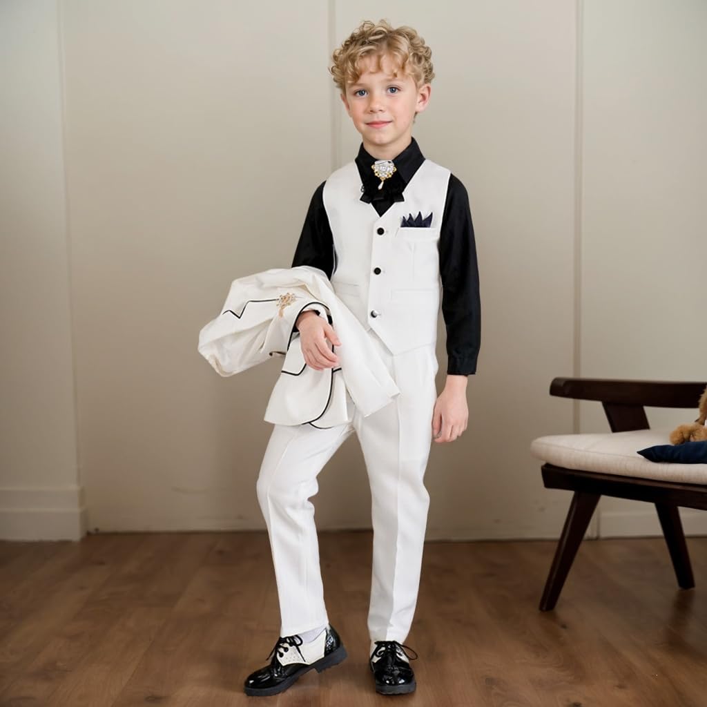 Costume de mariage pour garçon - Tenue de communion - Costume de baptême 3 pièces - Smoking pour enfants - Blanc