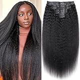 Mihugass Seamless Clip In Hair Extensions Real Human Hair Invisible PU Skin Weft Kinky Straight Clip Ins Human Hair Extensions 8pcs with 18Clips Per Set 120g(18inch,Natural Black)