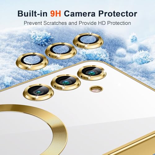 Image of VONZEE Clear Logo Electroplating Transparent Case for Samsung S25 FE 5G, Magnetic Plating [Support for MagSafe Charger] Electroplate TPU Cover, Individual Camera Protection for Each Lens - Gold