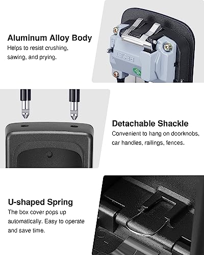 Image of Puroma Large Key Lock Box, Resettable Combination Lockbox, Portable Wall Mount Waterproof Security Safe for Outside Outdoor Home Office Door Handle House Key, Pure Black (1 Pack)