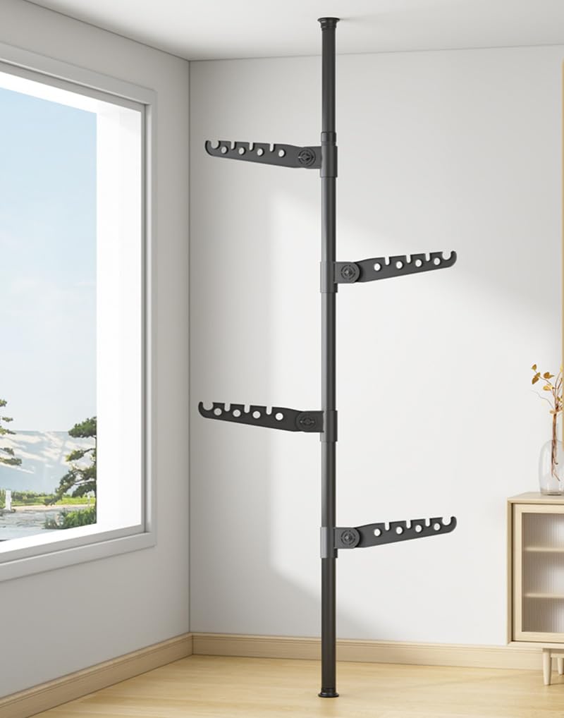FGXHHS Telescopic 4-Tier Clothes Drying Rack - Adjustable Garment Stand & Tension Rod for Home, Balcony, Office Space-Saving Laundry Storage (110-310cm)