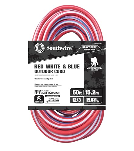 Southwire Heavy Duty Extension Cord, 50Ft, 12 Gauge, 3 Conductor,...