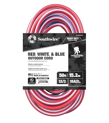 Southwire 02548-USA1 50-Foot Contractor Grade 12/3 with Lighted End American Made Extension Cord