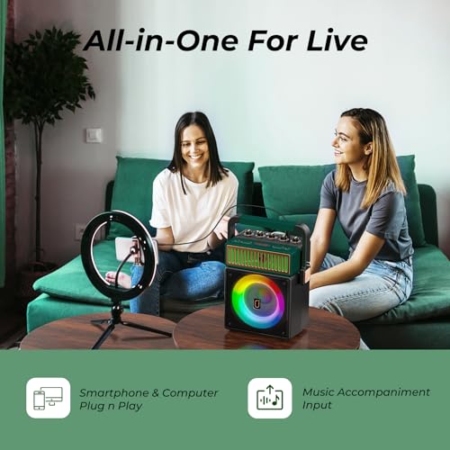 Image of JYX Bluetooth PA Speaker System with 2 Wireless Mics, Retro 60W Karaoke Machine with LED Lights, Supports Recording, USB /TF /AUX /MIC Input for Home Party