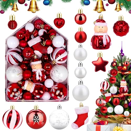 weihnachtskugeln weiß rot, 72 Stück Weihnachtsbaum Kugeln weiß rot,...