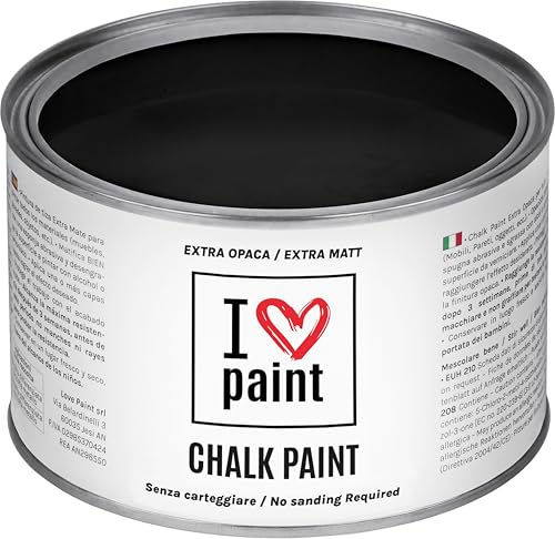 I LOVE CHALK PAINT farbe Schwarz 375 ml - Kreidefarbe für möbel, wände und gegenstände ohne schleifen - Lösungsmittelfrei und formaldehydfrei - Wasserbasierte dekorationsfarbe mit kreideeffekt