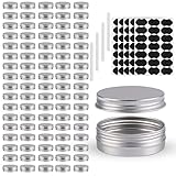 OBKJJ 102 Pack Round Cans with Screw Lid 1 Oz Aluminum Metal Tins DIY Food Candle Containers for Lotion Bars, Balms, Salve, Spices, Beard Balm, Crafts with 4 Markers 5 Sheets Label Stickers (Silver)