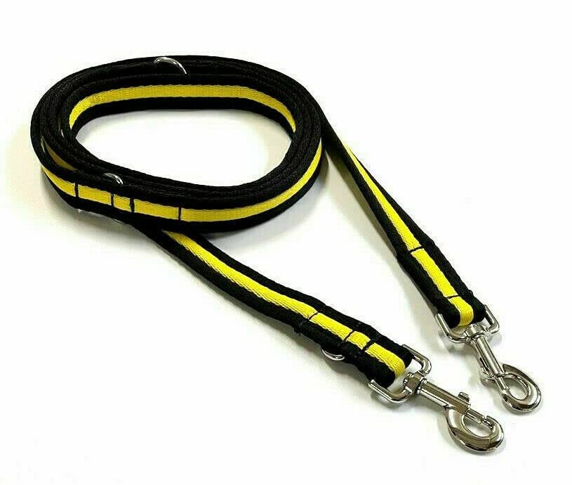 Double Ended Dog Training Lead Police Style Adjustable Leash 11ft (3.3 Metres) Multi-Functional In Air Webbing (Black/Yellow, 25mm Air Webbing) — image 1
