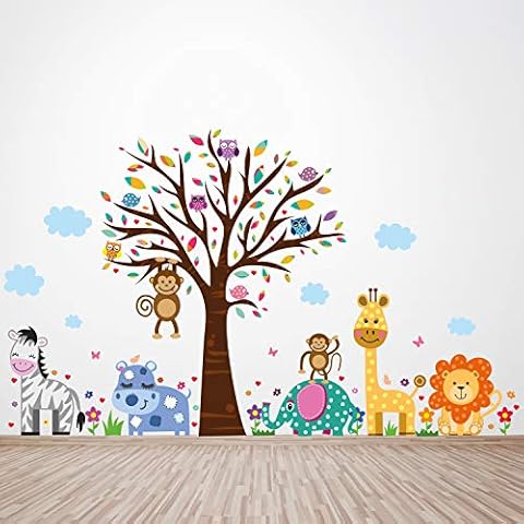 Walplus Removable Self-Adhesive Wall Stickers"Happy London Zoo" Wall Mural Art Nursery Baby Children Kids Room Decoration Cover