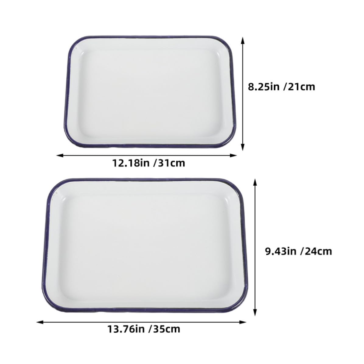 Teglie da Forno Smaltate Rettangolari 2 Pezzi (20x30cm + 24x34cm) Resistenti all’Usura, Lavabili in Lavastoviglie, per Arrostire e Cuocere in Cucina Professionale e Domestica