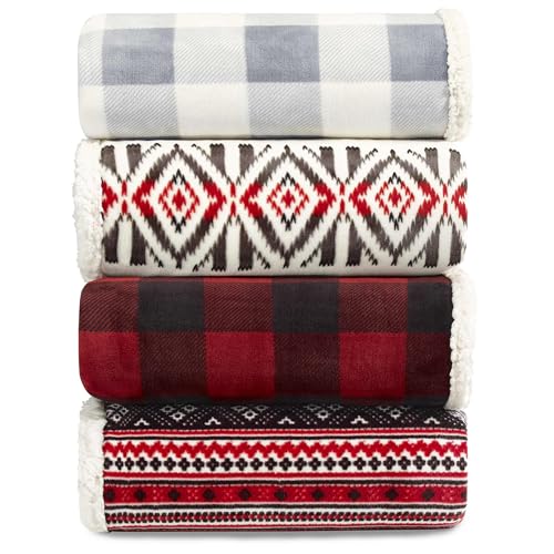 Image of Eddie Bauer - Throw Blanket, Brushed Fleece & Plush Sherpa Soft Bedding, Blanket for Couch & Bed (Mountain Village Red, 50 inch x 60 inch)