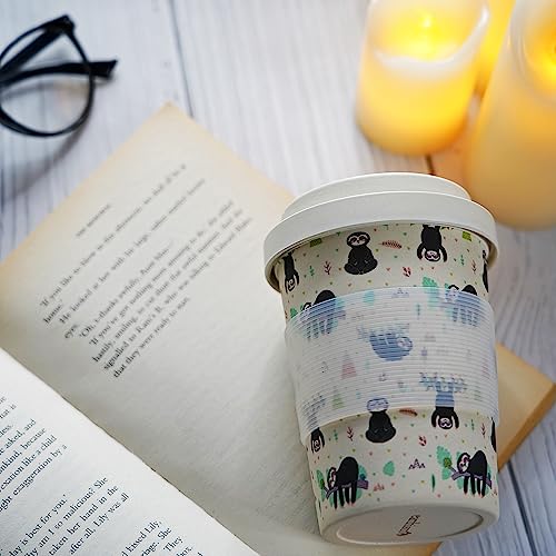 Image of Eco-Friendly Bamboo Fibre Travel Reusable Coffee Mug with lid 350 Ml (Lazy Sloth)