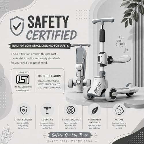 Image of Multi-Functional 2 in 1 Kids Kick Scooter with Foldable Seat | Adjustable Handlebar | PU LED Flashing 3 Wheels | for Boys & Girls Age 3-14 Years. (KS-110 Grey)
