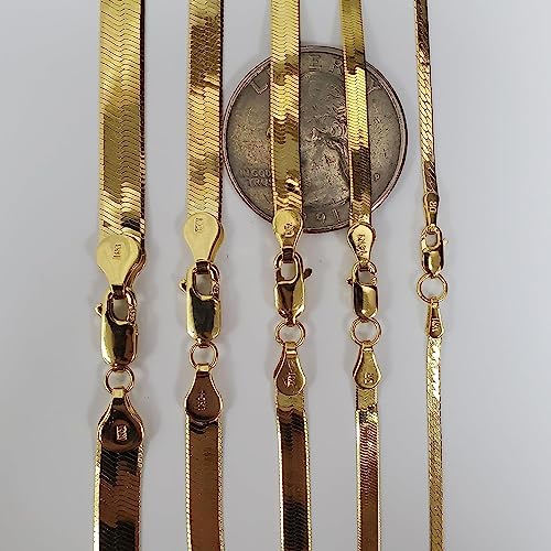 14K SOLID Yellow Gold 3mm or 4mm or 5mm or 6mm Shiny Imperial Herringbone Chain Necklace or Bracelet for Pendants and Charms with Lobster-Claw Clasp for Women Men(7", 8", 16", 18", 20" or 24 inch)4