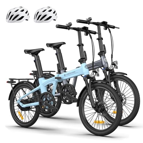 Ado Air20Pro*2 Bicicleta Eléctrica Plegable, Ebike para Adultos, Bici Eléctrica Plegable de 20', BAFANG, Transmisión por Correa, LCD, App, Eco y Sport, Batería Extraíble, 100 km, Casco*2 (Blue*Grey)