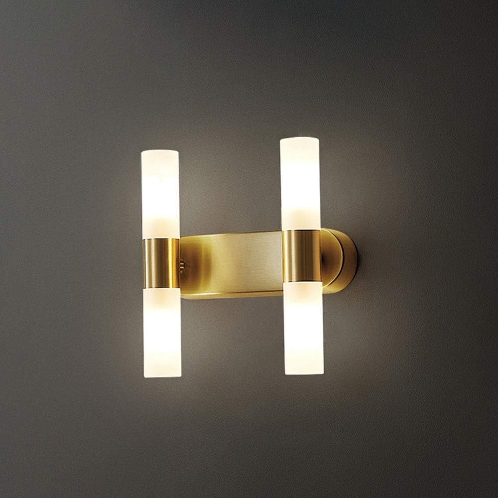 ASerZenith Led Brass Wall Sconce Modern Wall Lamp Geometric Metal Wall Light With Acrylic Lampshade Modern Wall Lighting Fixtures Copper Headboard Lamps