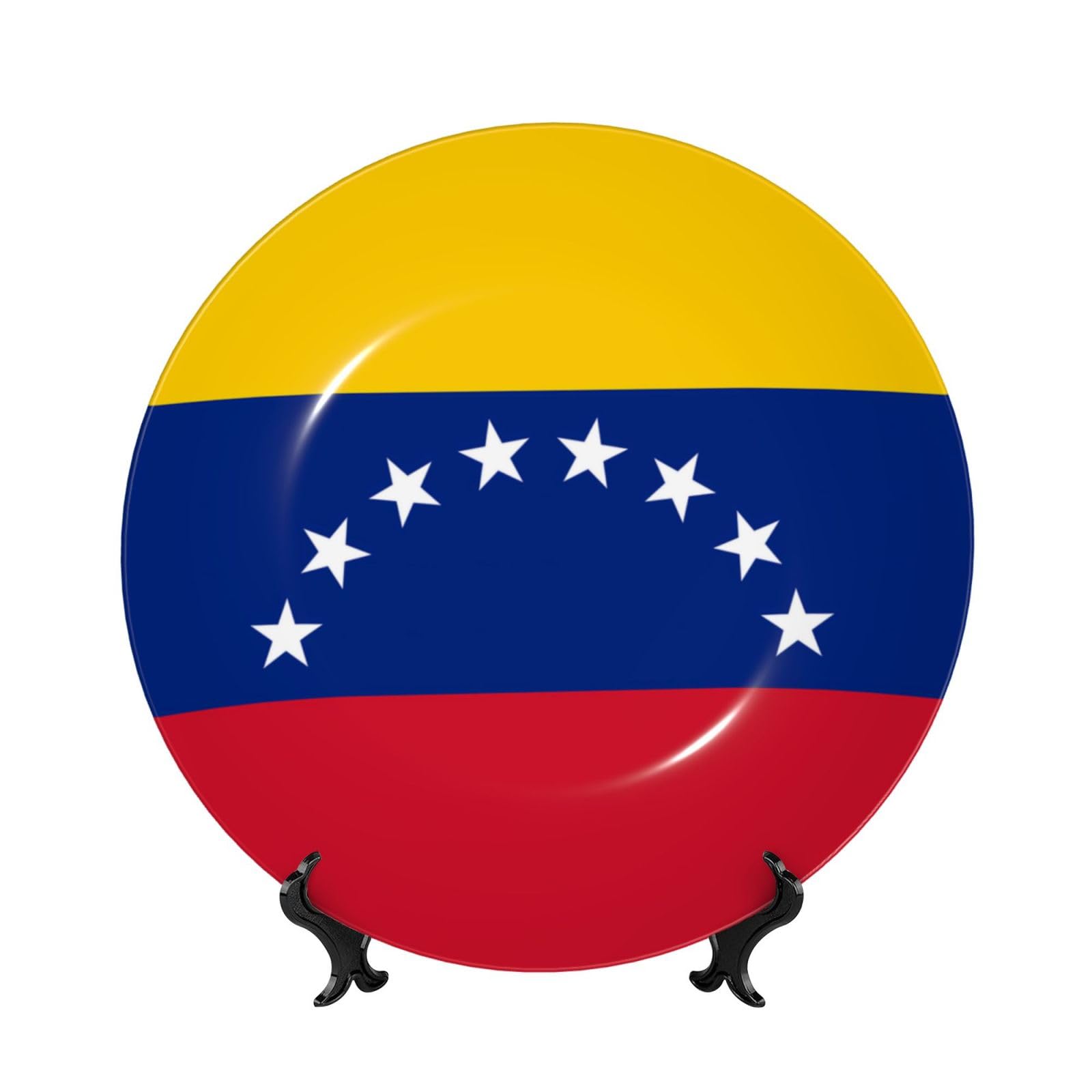 SXZVVBN Flag of Venezuela Bone China Decorative Plate Art with Stand Removable Adhesive Hanging for Home Office 10in（25cm）
