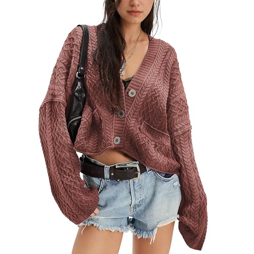 Hixiaohe Cropped Cardigan Sweaters for Women Long Sleeve Button Knit Sweater Fall Y2k Open Front Outwear Casual Knitwear Coat