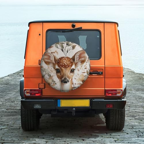 Image of Deer Spare Tire Cover Wheel Protectors Weatherproof Deer Pattern Wheel Covers Universal Fit for Trailer RV SUV Truck Camper Travel Trailers Accessories 15 Inch