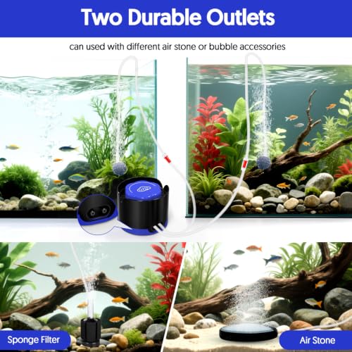 Image of QZQ Aquarium Air Pump, Quiet Fish Tank Air Pump with Dual Outlets, Powerful Adjustable Oxygen Pump with Accessories, Aquarium Bubbler Aerator for Fish Tank Up to 40 Gallon (2.5W)