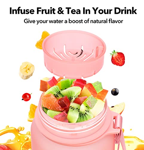 Meitagie 32Oz Motivational Water Bottle With Time Marker & Fruit Strainer, Leak-Proof Bpa Free Non-Toxic 1L Bottle With Carrying Strap, Perfect For Fitness, Gym And Outdoor Sports (Rose Quartz) #TOP2