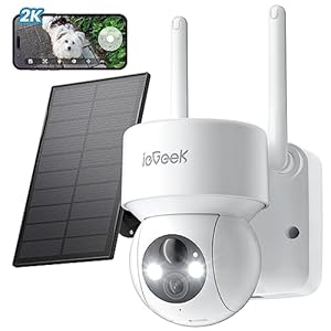ieGeek 2K Solar Surveillance Camera Outdoor Battery, 355°/120° Pan Tilt Solar Camera WLAN Outdoor with LED Light, Humanoid Detection/PIR Detection, 2-Way Audio, IP66, Cloud/SD, Easy to Use, Alexa