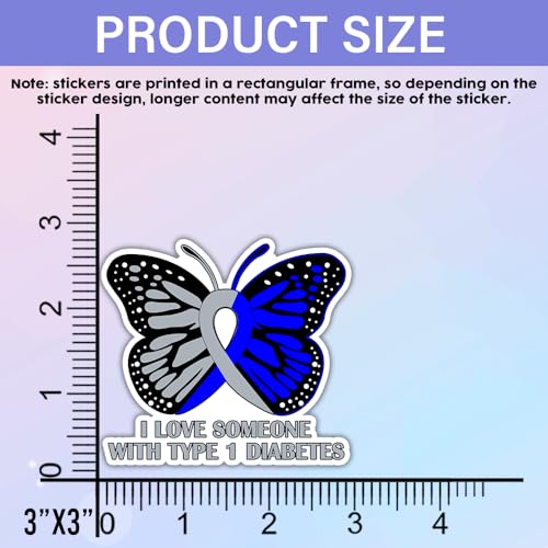 Image of SODAVA 3Pcs I Love Someone with Type 1 Diabetes Sticker, T1D Diabetes Awareness Blue Gray Ribbon Butterfly Stickers for Laptop Water Bottle Phone Accessory Boat Car Bumper Window Helmet, Sticker