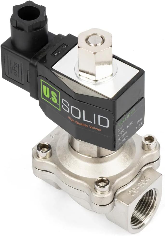 U.S. Solid 3/4" Solenoid Valve - 24V DC Stainless Steel Electric Valve, Normally Open, Viton Seal