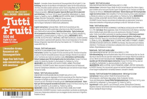 Zero Zuckerfreies Soda Tutti Fruiti konzentrat | 500ml-Flasche ergibt 12,5 L Getränk | Aspartamfrei | Zuckerfrei | Kalorienarm | ohne Nachgeschmack | für alle Wassersprudler | Exklusiv bei Amazon