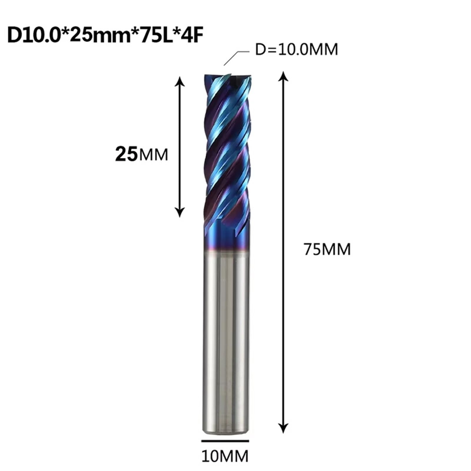 Fresa De Extremo Acero Carburo 1 Pieza, Recto 4 Flautas, Perfil CNC, D1-D20 Para Fresadora Inoxidable(D10-25-75-H10-4F)