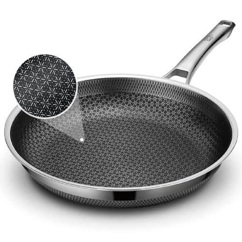 Image of SNOWCLAD Frying Pan, 10 Inch Hybrid Non Stick Stainless Steel Skillets, Dishwasher Induction Oven Broiler Safe, Non Toxic Chef's Pan, PFOA Free Cookware
