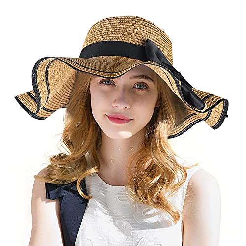 ForPeak Sun Hat for Women - Wide Brim Straw Women Sun Hat Large Foldable Sun Hat Women UV UPF 50+ Sun Protection with Bowknot for Summer, Beach, Travel, Hiking, Garden, Outdoor Khaki