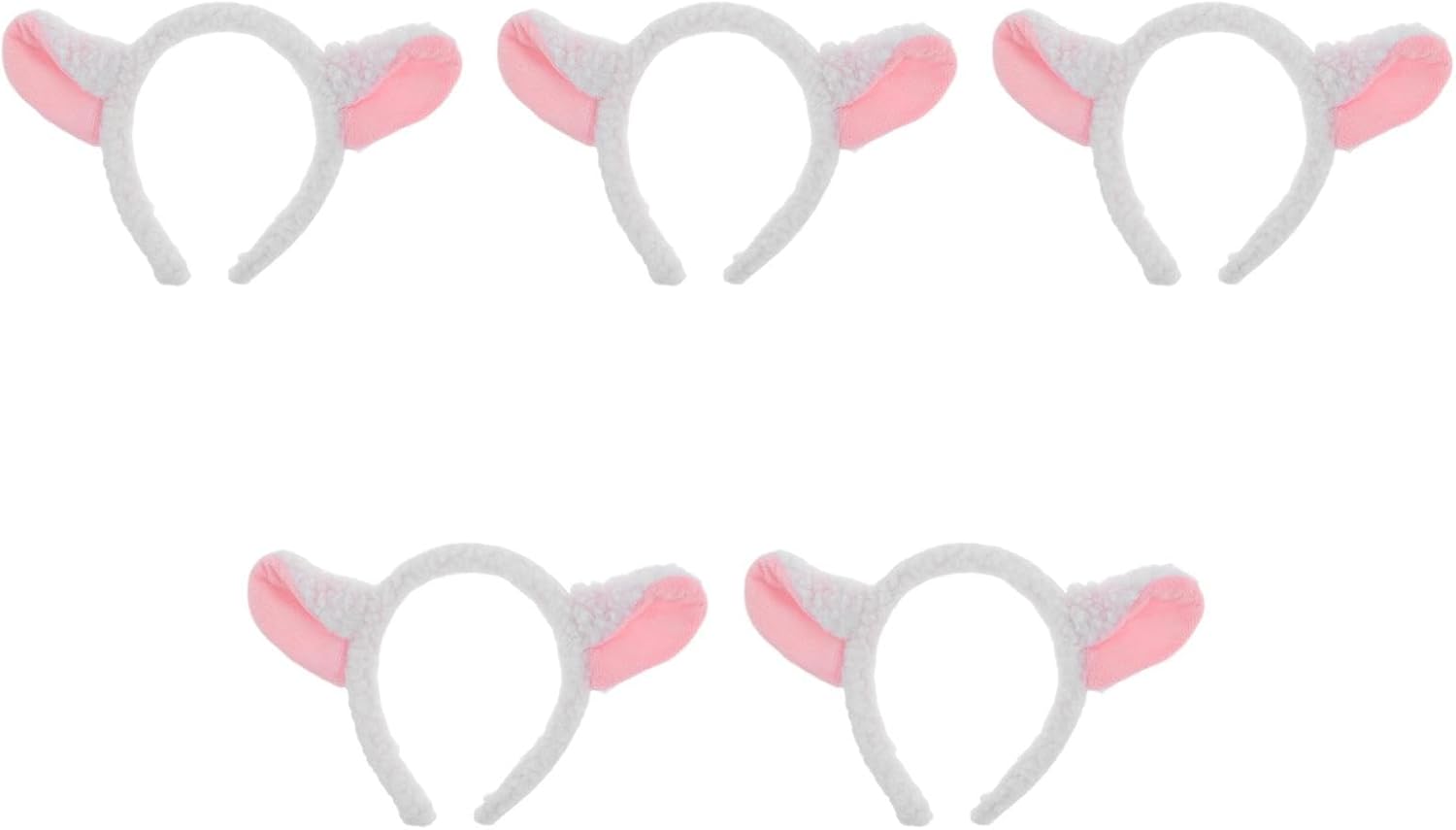 LOGOFUN 5pcs Cute Sheep Ears Headband White and Pink for Halloween Cosplay Fancy Dress Party Accessory Photo Props