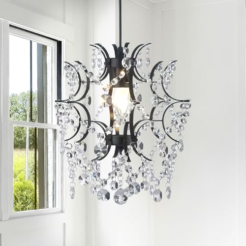 AGV LIGHTING Mini Crystal Chandelier, Modern Black Pendant Light with