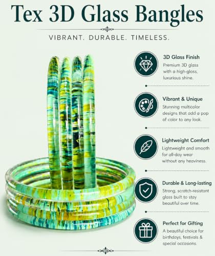 Image of NMII Premium Glass Bangle Set for Women | Multicolor Designer Kangan | Fancy Kanch ki Chudiya | 3D Transparent Chudi Set | Wedding & Festive Occasions Bangles