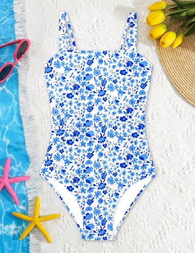 Image of Girls One Piece Swimsuit Bow Back Girls Bathing Suit Adjustable Straps Quick Dry Girl Swimwear 9-16T Swim Suit