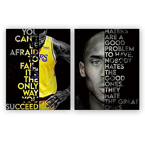 Lebron James and Kobe Bryant Motivational Poster, LA Lakers Poster Wall Art Print,Lebron James Poster - Unique African American Home Decor for Boys Bedroom, Game Room, Set of 2 Unframed.( 8" x 10")