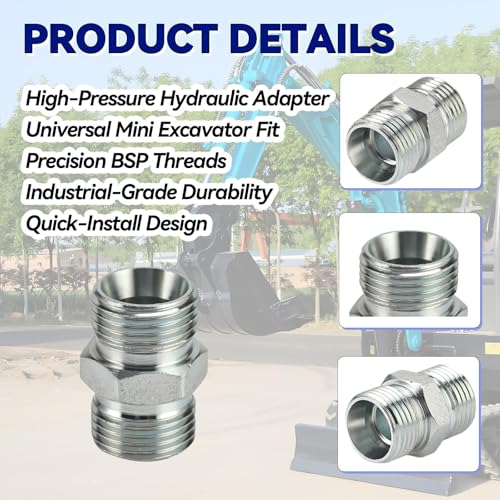Image of 4Pcs M14 to M16 Hydraulic Fitting Adapters, Mini Excavators Carbon Steel Thread Connector, Compatible with AGT, FF Industries, VICSEC. Replaces Part #115757. Perfect for Hydraulic Thumbs & Attachments