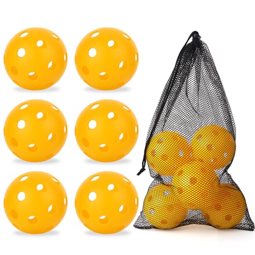 Urspasol Plastic Practice Softball 11 inch 6 Pack Oversized Baseball with Mesh Bag 26 Holes with Highly Bounce High Visibility for Batting Practice or Backyard Play Yellow