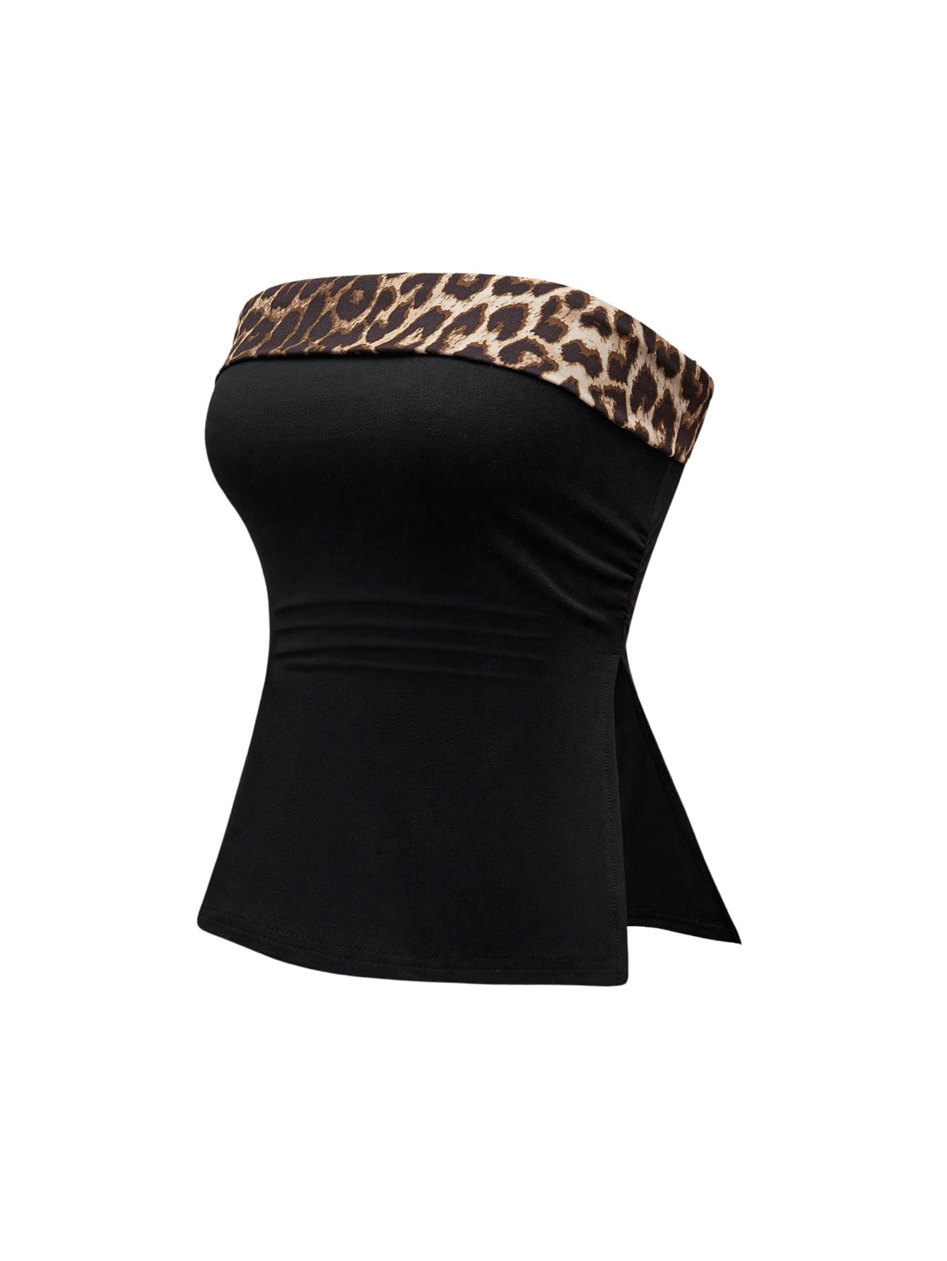 Milumia Women's Leopard Print Strapless Crop Tube Top Sleeveless Split Bandeau