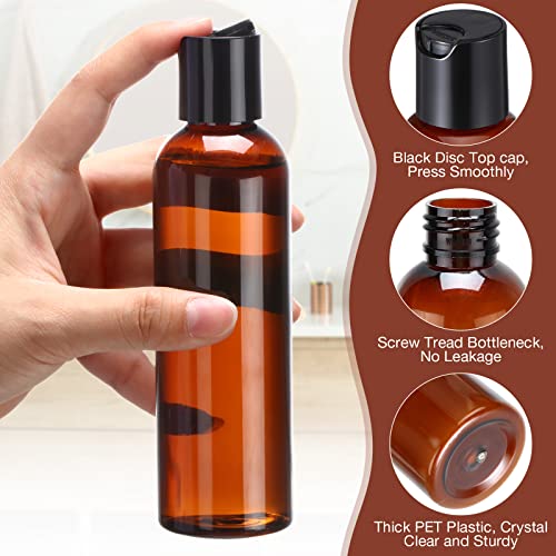 30 Pack Amber Empty Bottles Plastic Squeeze Bottles with Disc Top Flip Cap Small Empty Travel Squeeze Bottle for Lotions Liquid Body Soap Conditioner Creams(6.8 oz)3