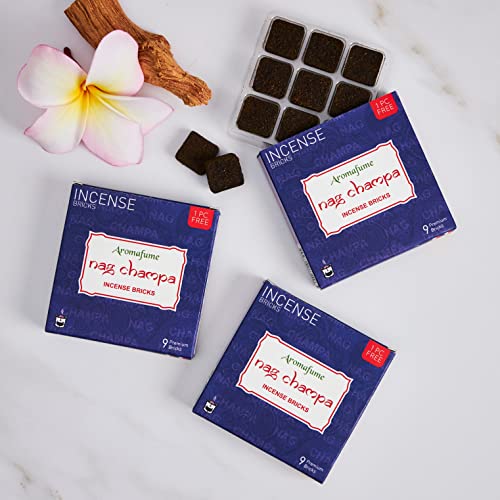 Nag Champa Incense Bricks Refill Pack (3 x 9 Bricks) by Aromafume | Ideal for Spirituality | Made with Sandalwood, Jasmine, Ylang Ylang & Champa Flower | Natural, Low Smoke, Non-Toxic Incense Bricks