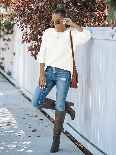 Image of MEROKEETY Women's Fall Long Sleeve Waffle Knit Oversized Sweater