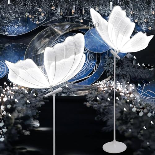 2 piezas de lámpara de pie con decoración de mariposas para bodas, lámpara de pie colgante con luz LED de mariposa luminosa, para accesorios de adorno para bodas o fiestas,60cm-silveryarnwhitelight