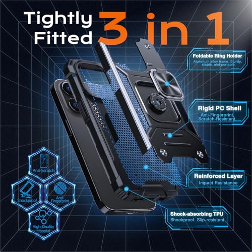 Image of Anqrp Heavy Duty Case for iPhone 14 Pro Case with Enhanced Ring Holder Grip Stand, Military Grade Shockproof Rugged Drop Protective Silicone Hard Slim iPhone 14 Pro Phone Case Cover, Matte Black