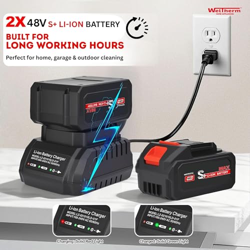 Image of WelTherm 48V BLDC Turbo Cordless Air Blower with Dual Batteries & Fast Charging Dock, Brushless High Power Leaf & Dust Blower, Variable Speed with Extended Nozzles for Home, Car & Outdoor X96