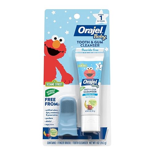 Orajel Baby Elmo - Limpiador de dientes y encías sin flúor, 1 cepillo para los dedos, 1 pasta de dientes de 1 onza; pasta de dientes #1 recomendada