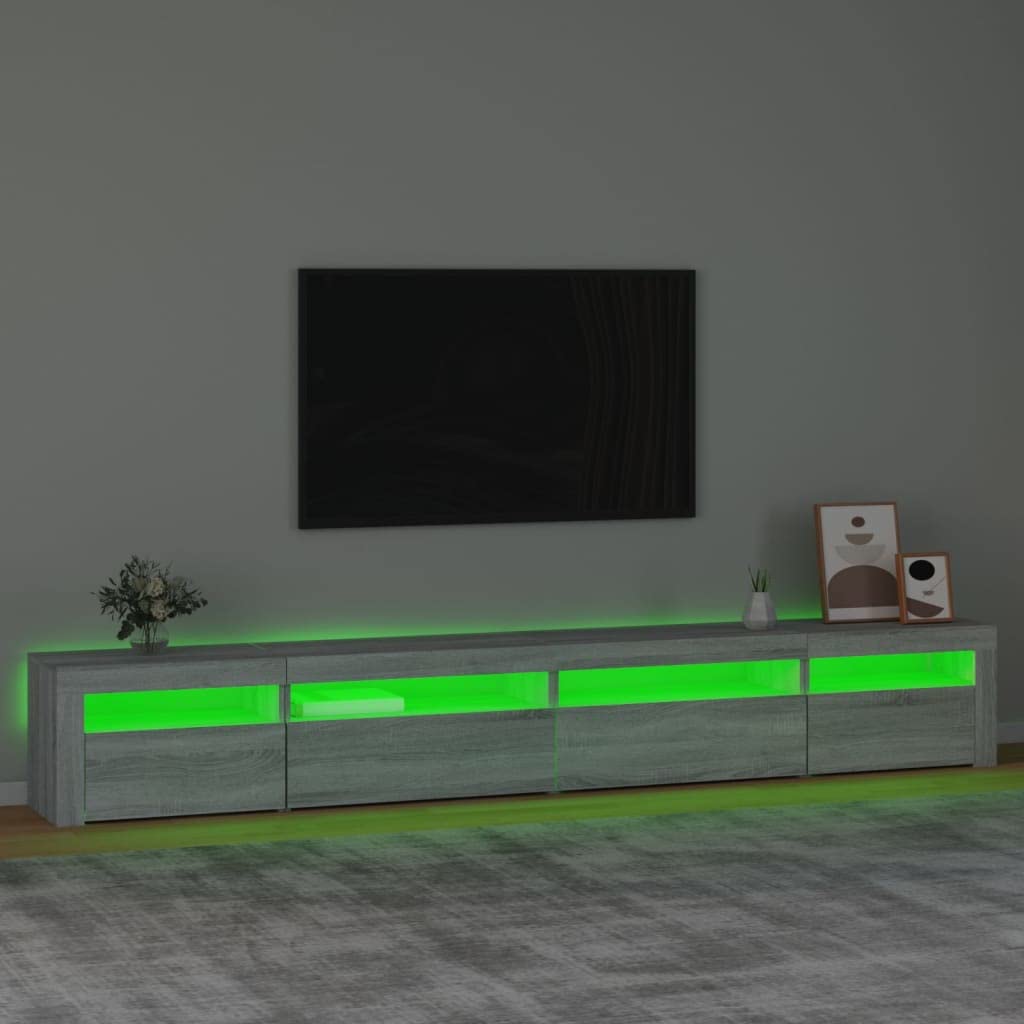 Sonoma podstawka pod telewizor z oświetleniem LED, 180 cm, szara, do salonu, nowoczesne centrum rozrywki, stylowa konsola multimedialna do telewizorów o przekątnej do 270 cm