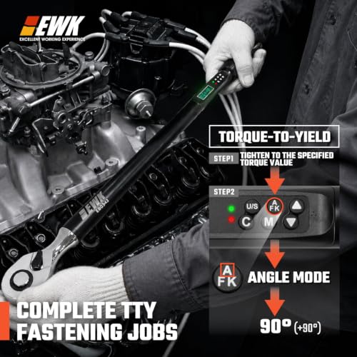 Image of EWK 1 /2 inch Drive Digital Angle Torque Wrench 12.5-250 ft-lbs (17-340 Nm) | ISO 6789, ±1.5% clockwise / ±2.5% counterclockwise / ±2% Angle, LCD Display, LED Buzzer Vibration Alert, 30 Memory Values